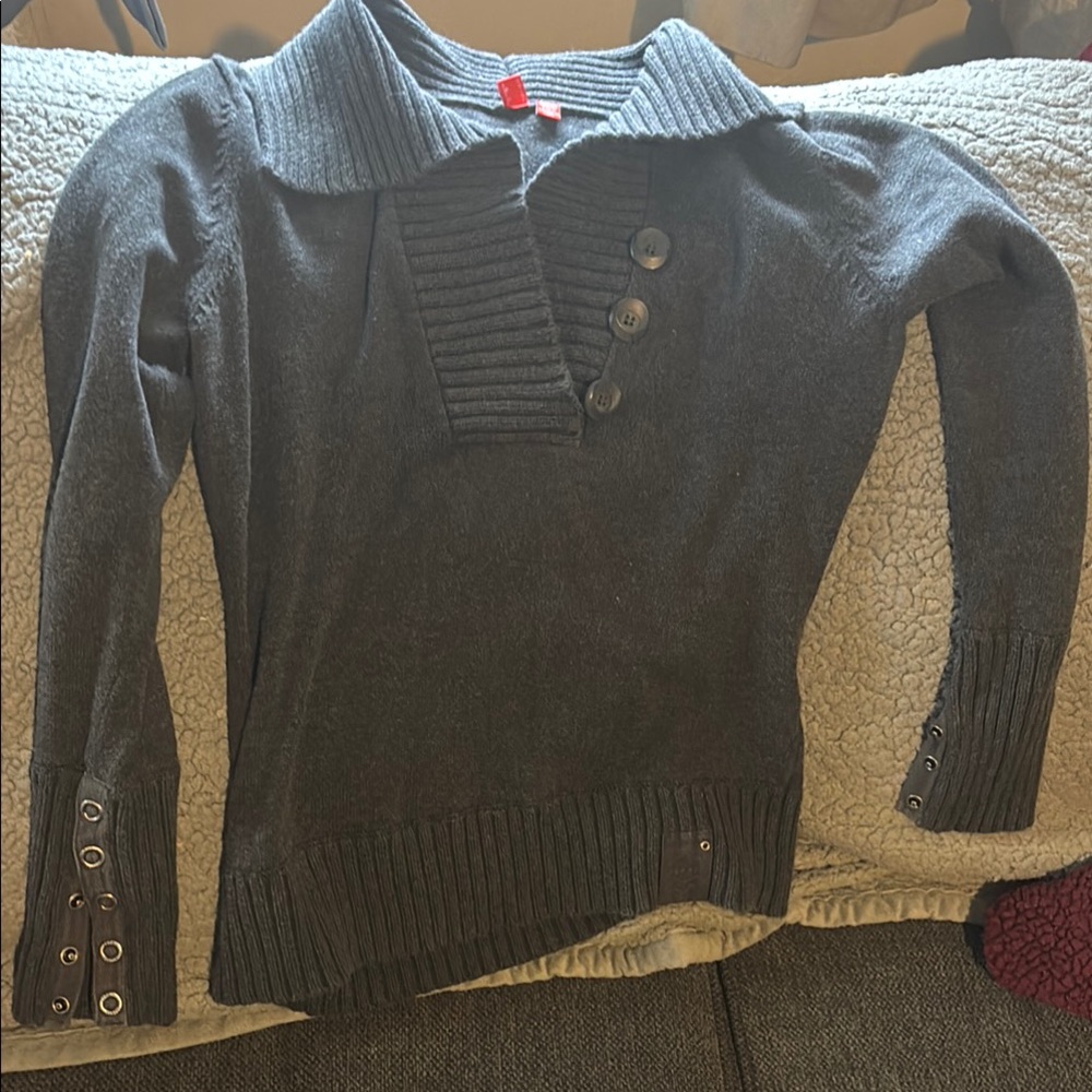 Espirit Gray Cowl Neck Sweater with Ribbed Texture